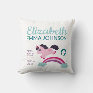 Cute Unicorn Baby Birth Stats Throw Pillow