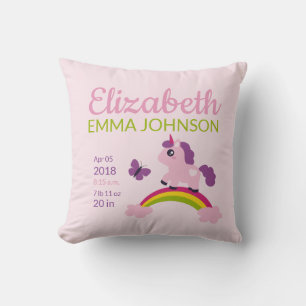 Cute Unicorn Baby Birth Stats Throw Pillow