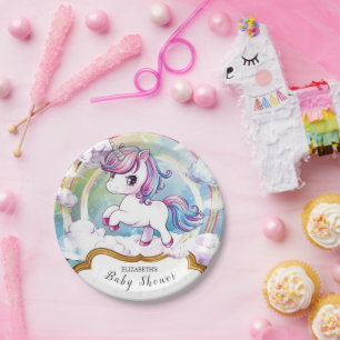 Cute Unicorn Baby Shower Paper Plate