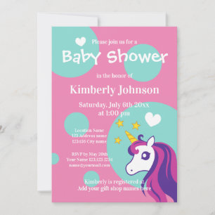 Cute unicorn bébé des invitations de la douche fil