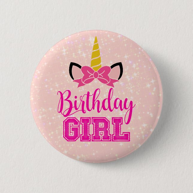 Cute Unicorn BIRTHDAY GIRL 2 Inch Round Button (Front)