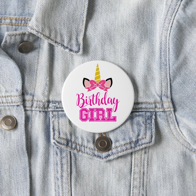 Cute Unicorn BIRTHDAY GIRL 3 Inch Round Button (In Situ)