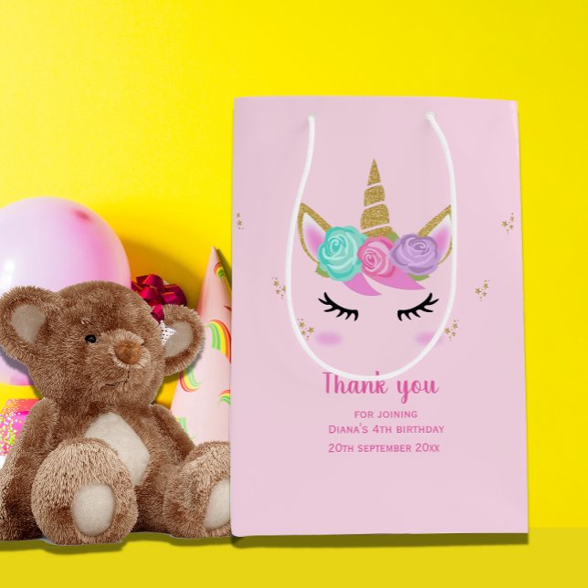 Cute unicorn birthday girl thank you medium gift bag (Creator Uploaded)