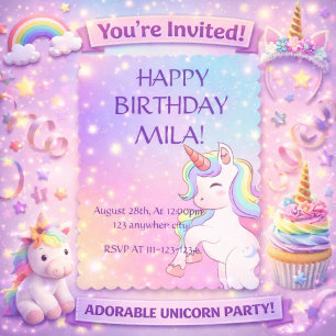 CUTE UNICORN BIRTHDAY INVITATION
