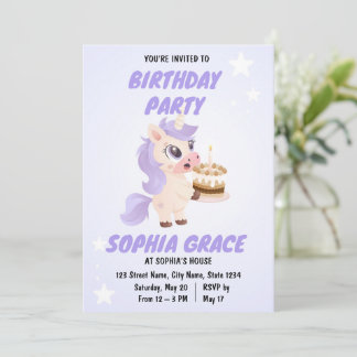 Cute Unicorn Birthday Invitation