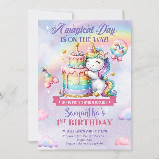 Cute Unicorn Birthday Invitation (Front)