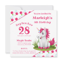 Cute Unicorn Birthday Invitation with Polka Dots