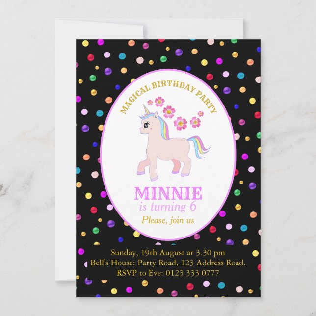 Cute Unicorn Birthday Party Invitation (Front)