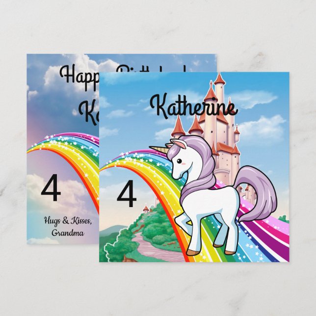 Cute UNICORN Birthday Personalize Girl's Name Age  (Front/Back)
