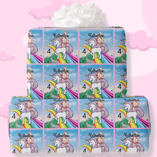 Cute UNICORN Birthday Personalize Girl's Name Age Wrapping Paper