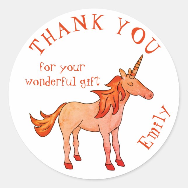 Cute Unicorn Birthday Thank you Classic Round Sticker (Front)