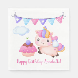 Cute Unicorn Birthday Themed Napkins - Customizabl