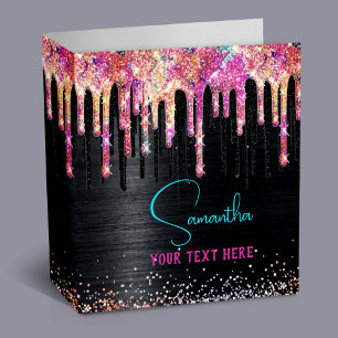 Cute unicorn black glitter birthday monogram binder