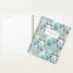 Cute Unicorn Blue girls Planner