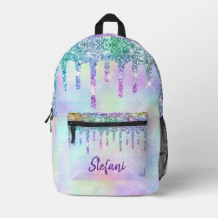 Cute unicorn Blue Purple Glitter Drips Monogram Printed Backpack