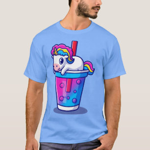 Cute Unicorn Boba Milk Tea Cartoon T-Shirt