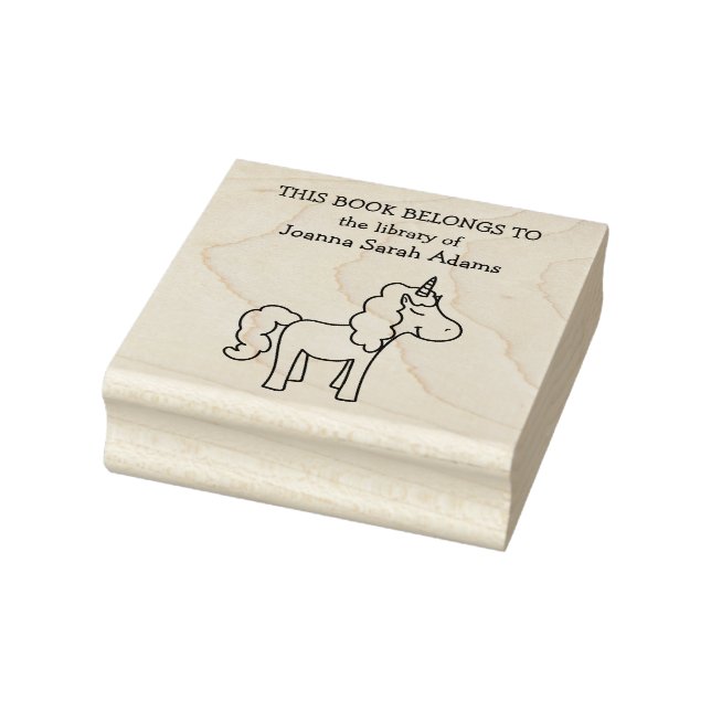 Cute Unicorn Book Belongs Library Name Bookplate Rubber Stamp (Stamp)