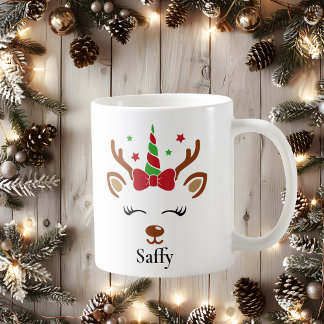 Cute Unicorn Bow Reindeer Christmas Mug