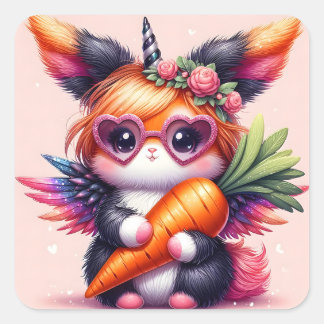 Cute Unicorn Bunny Square Sticker