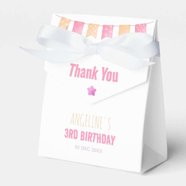 Cute Unicorn Bunting Flag Girl Birthday  Favor Box (Front Side)
