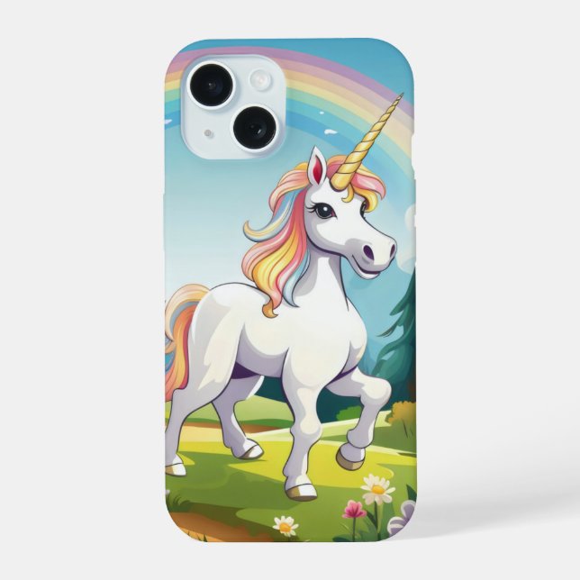 Cute Unicorn Cartoon iPhone 15 Case (Back)