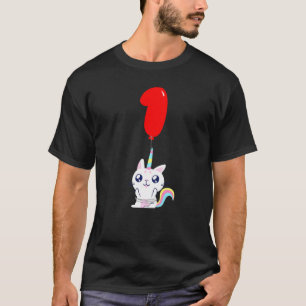 Cute Unicorn Cat 1st Birthday Kids Balloon Party T-Shirt