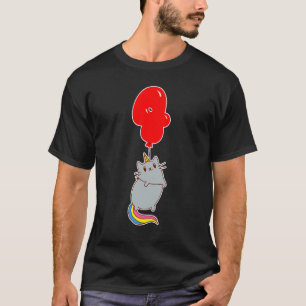 Cute Unicorn Cat 4th Birthday Kids Balloon Party T-Shirt