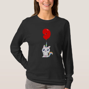 Cute Unicorn Cat 9th Birthday Kids Balloon Party T-Shirt