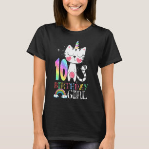Cute Unicorn Cat Caticorn Rainbow 10th Birthday Ki T-Shirt