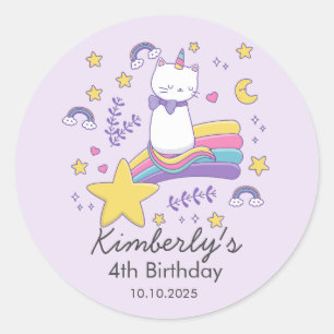 Cute Unicorn Cat Kids Birthday Party Classic Round Sticker