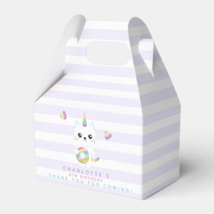 Cute Unicorn Cat - Lavender Striped Kids Birthday Favor Box
