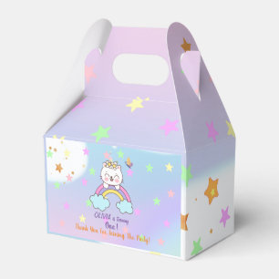 Cute Unicorn Cat on Rainbow Stars 1st Birthday Favor Box