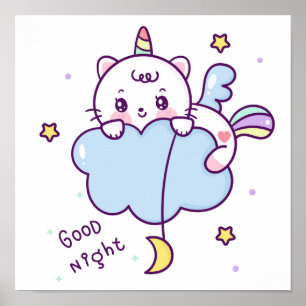 Cute unicorn cat poster