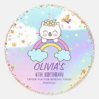 Cute Unicorn Cat Rainbow Girl Birthday Thank You 