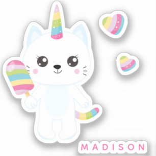 Cute Unicorn Cat with Rainbow Hearts