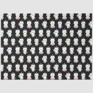 Cute Unicorn Cats Black Patterns Tissue Paper