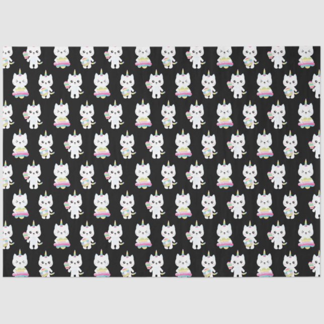 Cute Unicorn Cats Black Patterns Tissue Paper (Front)
