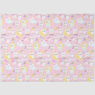 Cute Unicorn Cats Light Pink Patterns Tissue Paper
