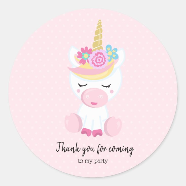 Cute unicorn - choose background colour classic round sticker (Front)
