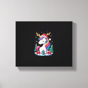 Cute Unicorn Christmas Girls Kids Xmas Santa Hat U Canvas Print