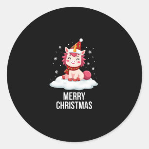 Cute unicorn Christmas hat unicorn Christmas T-Shi Classic Round Sticker