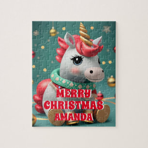 Cute Unicorn Christmas Personalized Kids  Jigsaw Puzzle