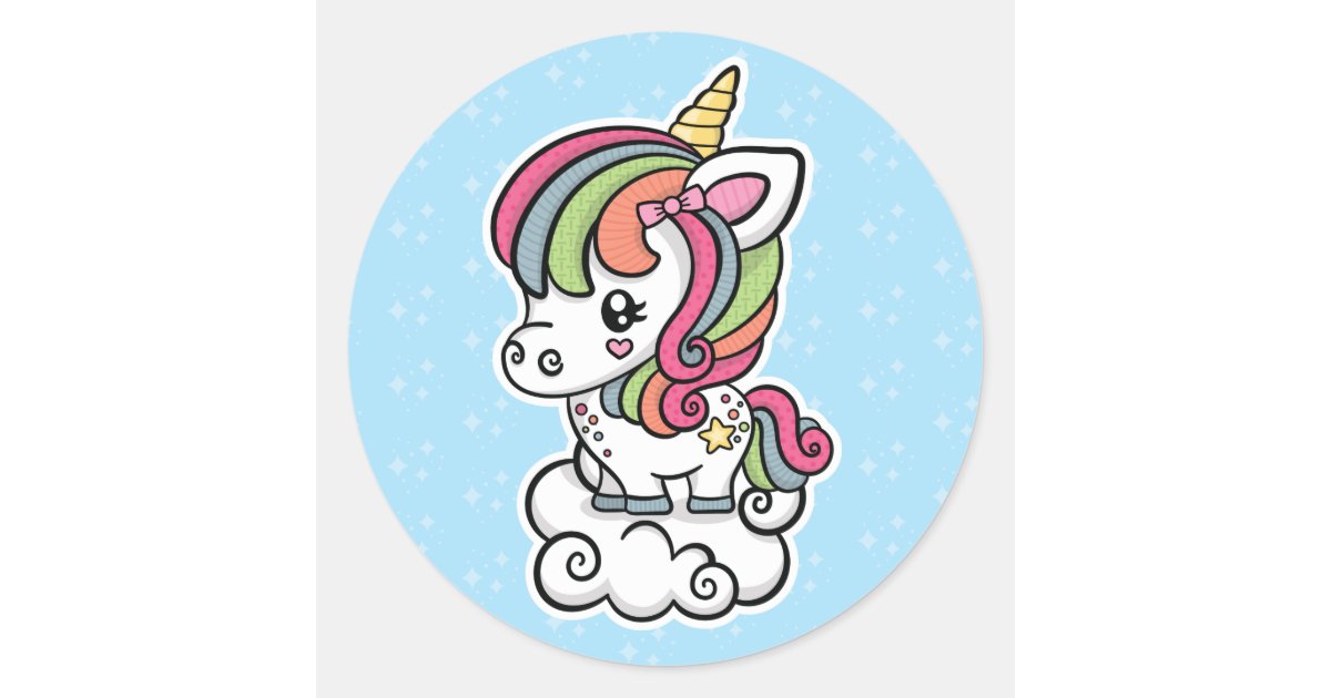 cute unicorn classic round sticker zazzleca