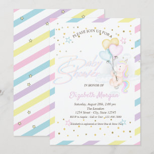 Cute Unicorn, Cloud,Balloons Stars Baby Shower Invitation