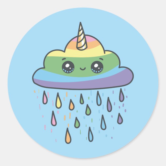 Cute Unicorn Cloud Classic Round Sticker (Front)