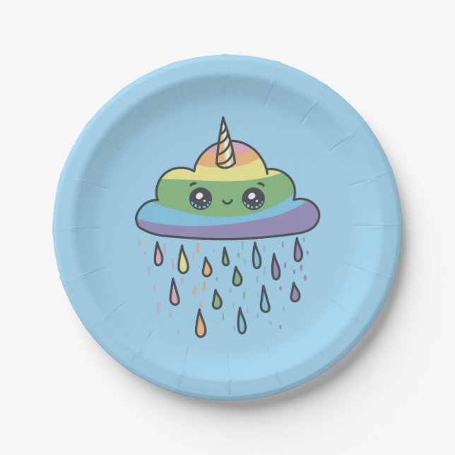 Cute Unicorn Cloud Paper Plate (Front)