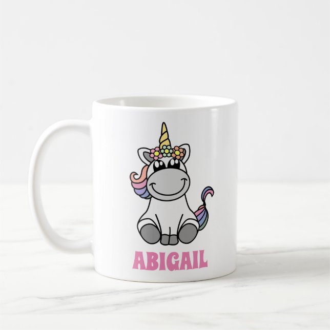 Cute Unicorn Colourful Personalized Custom Name Coffee Mug (Left)