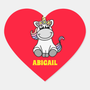 Cute Unicorn Colourful Personalized Custom Name Heart Sticker