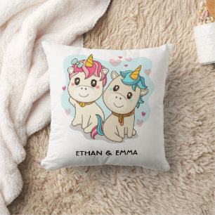 Cute Unicorn Couple Personalized Valentine's Day Throw Pillow