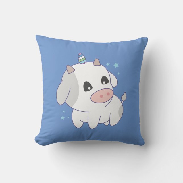 cute unicorn cow throw pillow (Front)